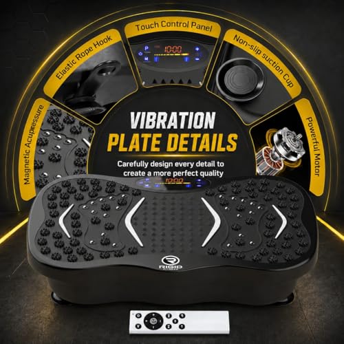 RIGID FITNESS Vibration Plate Exercise Machine with Remote Control - 2 Resistance Bands, P1-P5 Modes & 1-99 Speed Levels - Touchscreen, Bluetooth Speaker & USB Port - Support up to 150kg/330lbs