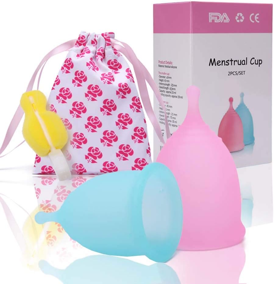 JDiction Menstrual Cup Authentic Original Cups Set of 2 Sizes with Bags and Cleaning Brush Economical Reusable Period Cup Feminine Alternative Protection for Cloth Sanitary Napkins for Menstruation: Health & Personal Care
