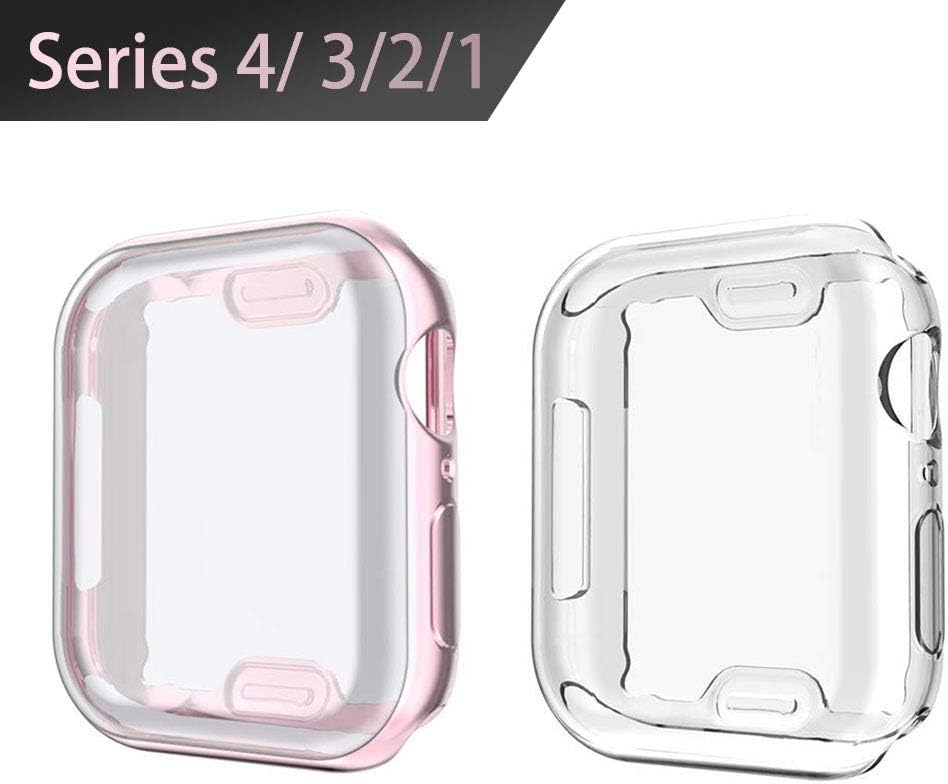iiteeology Electroplate Slim Case with Screen Protector Compatible with Apple Watches 44mm (Rose Gold + Clear)[2-Pack]