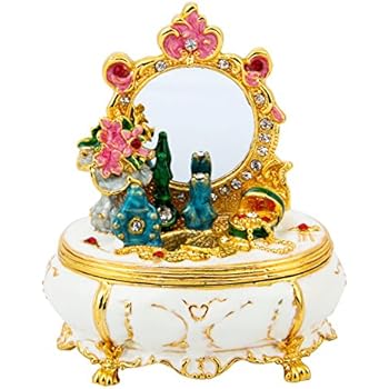 QIFU Furniture Dressing Table Hand Painted Enamel Hinged Jewelry Trinket Box Best Ornament for Your Collection Unique Gift for Home Decor