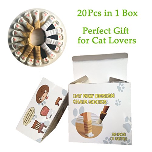 20PCS (5 Sets) Chair Socks Fancy Table Leg Pads with Cute Cat Paws Design, Reliable Furniture and Floor Protector, 4 Different Patterns + 1 Motley Ginger Pattern - Pack of 20 socks - Thumbnail 3