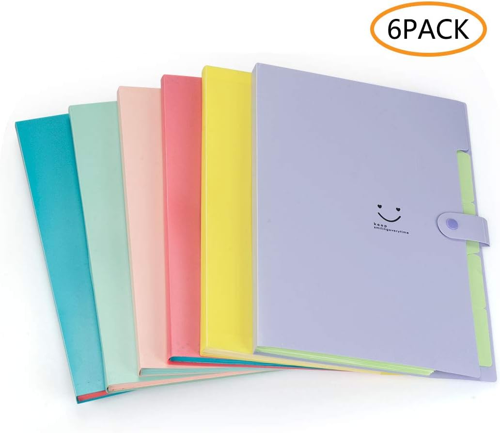 Document Folder, 6 Pack Accordion Document Folder A4 Paper Expanding File Pockets Folder File Organizer, 6 Colors, 12.8 x 9.5 Inch