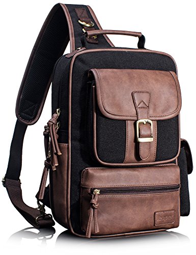 Leaper Outdoor Sling Bag Crossbody Travel Bag Shoulder Backpack Daypack Black