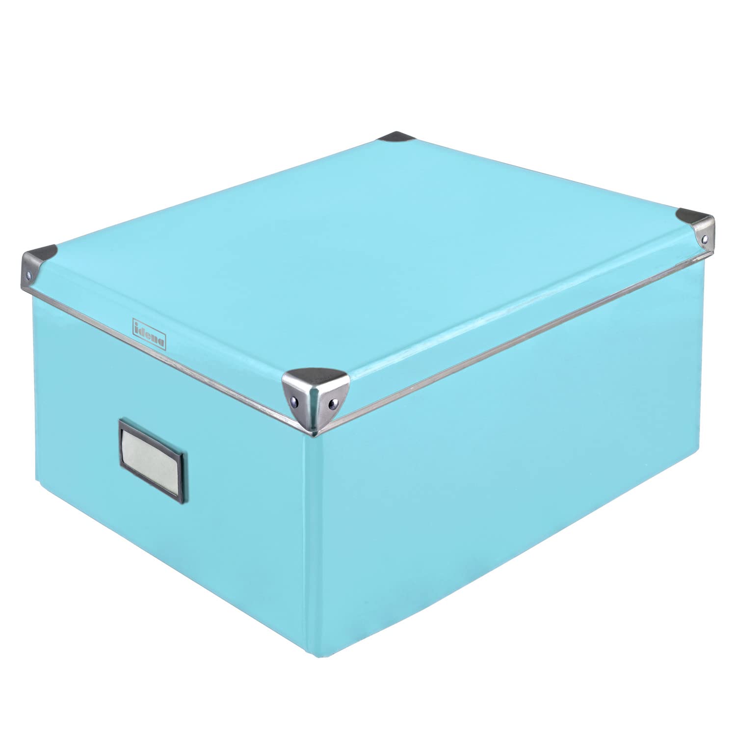 Idena 11009 Storage Box Made of Solid Cardboard, Lid with Reinforced Metal Edges, All-Purpose Box in Turquoise with Labelling Field, for Order in The Home, Office and Study