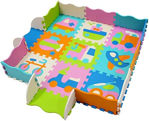 meiqicool Children Puzzle Play Mat Colourful Soft Non Toxic Jigsaw Foam Floor Tiles and Toys (116 X 116 cm 25pcs Play Mats with Borders) 025B