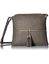 Lightweight Medium Crossbody Bag with Tassel Grey