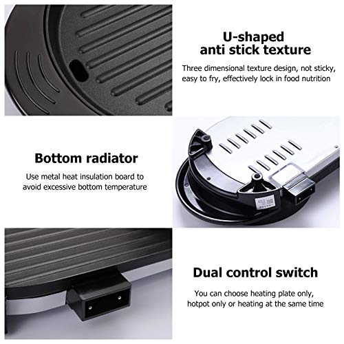 Wlretmci Electric Grill Indoor Hot Pot Combo, 2200W 4L Capacity