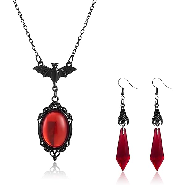 thumbnail image 2 of KOFISNI Retro Gothic Blood Drop Y Necklace Red Crystal Teardrop Pendant Necklace... 2 of 10