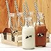 Circleware Dairy Antique Glass Milk Drink Bottles with Strong Reusable Plastic Straws and Wooden Tray, 10 Ounce, 13 Piece Set, 6 Glass Bottles, 6 Straws 1 Wooden Tray, Limited Edition Glassware