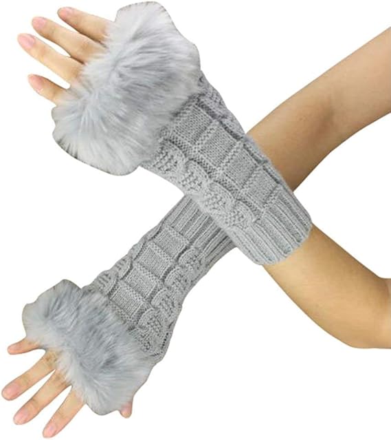 Women Fingerless Gloves Fluffy Simple Fashion Mittens Warm Style Solid