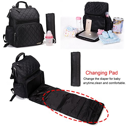 Gavarnie Diaper Backpack Smart Organizer Baby Nappy Bag Backpack with Insulated Pockets,Changing Pad,Stroller Straps,Fashion Lattice Quilted,Water Resistant Travel Daypacks for Women Men,Black
