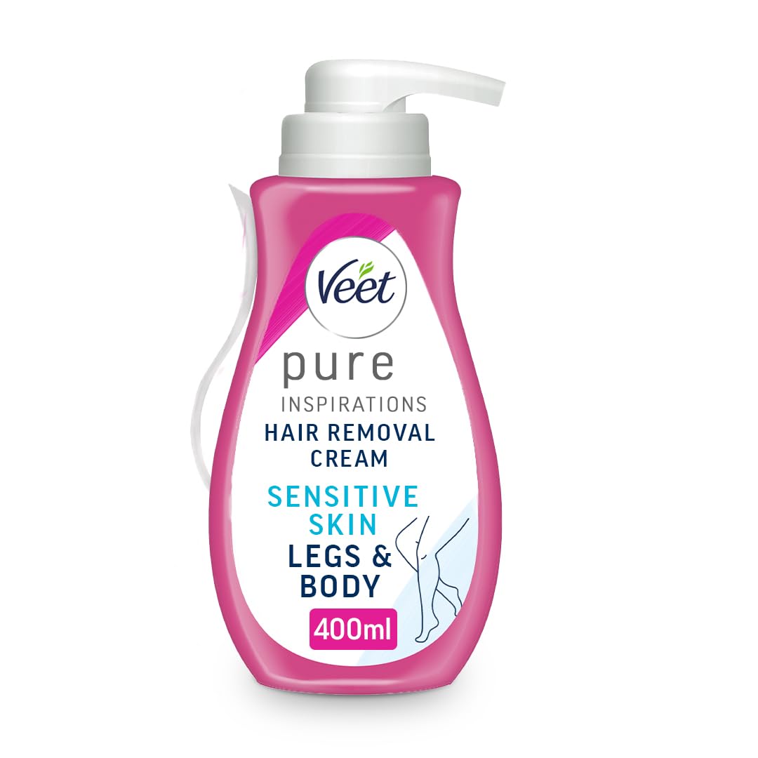 Veet Pure Hair Removal Cream 400ml, Legs & Body, 24 Hour Hydration, Exfoliates, Pleasant Smell, With Spatula, Long Lasting Smoothness — image 1
