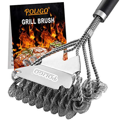 POLIGO BBQ Grill Cleaning Brush Bristle Free & Scraper Triple Helix Design Barbecue Cleaner