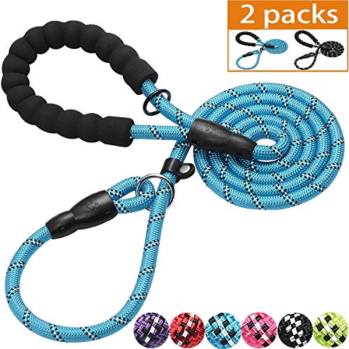 Haapaw Slip Lead Dog Leash with Comfortable Padded Handle Reflective, Mountain Climbing Rope Dog Training Leashes for Large Medium Small Dogs(2 Packs, 6 FT) (Slip Leash, Black/Blue) - Thumbnail 6