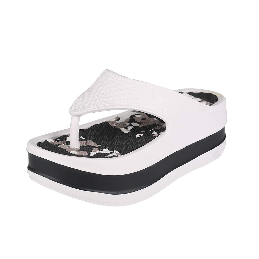 Fashion-zone Womens Lightweight High Heel Flip Flops-Comfortable Wedge Sandals-Summer High Wedge Flip Flops for Beach,Pool (8-8.5 M US, White)