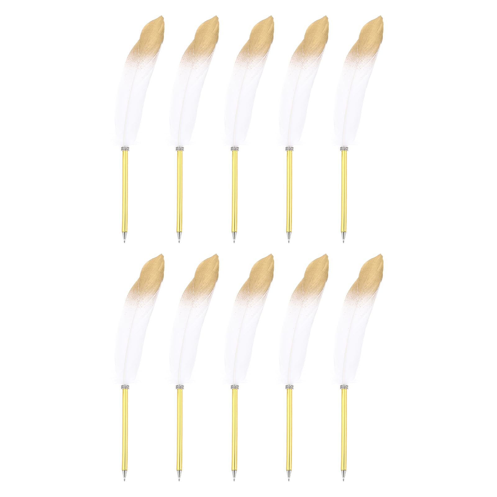 PATIKIL 10 Pcs Feather Ballpoint Pens Bulk 0.5mm Black Ink Vintage Plated Rod Quill Writing Pens for Office, Wedding Guest Signature, White