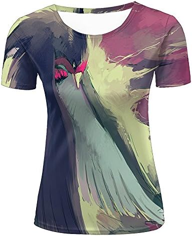 Dominichuer Womens Casual 3D Print Creative Animal Painting - Pretty Big Bird Pattern Summer Short Sleeve Crew Neck T-Shirts Novelty Couple Tees S