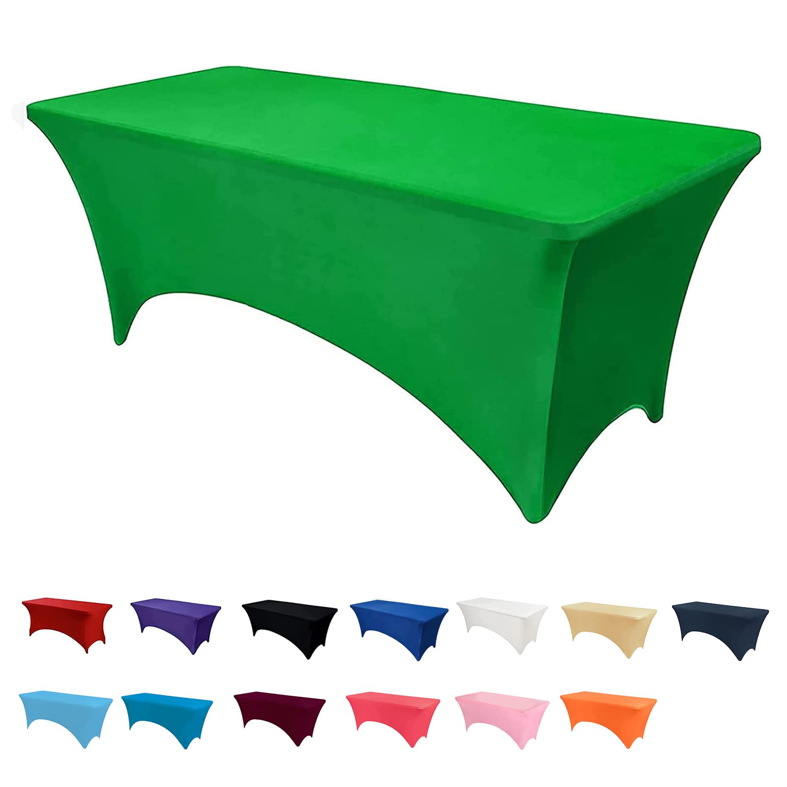 Newthinking 6FT Stretch Tablecloth for Craft, Spandex Stretch Table Cloth, Washable and Wrinkle Resistant Market Stall Table Cover for Banquet Folding Table Event Wedding (Green)