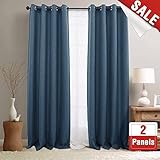 jinchan Linen Fabric Moderate Blackout Curtains Panels for Bedroom Room Darkening Drapes for Living Room, (2 Panels, 84-Inch, Denim Blue)
