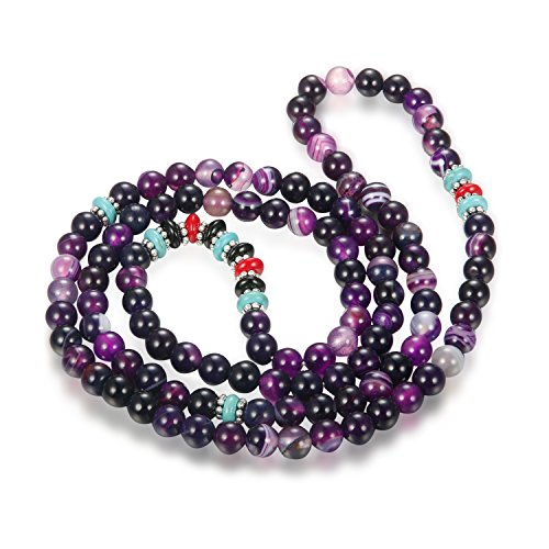 Thunaraz 108 Beaded Bracelets for Women Amethyst Bracelet Pink Buddha Bracelet Set 6mm Amethyst