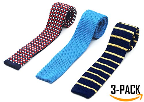 Skinny knitted ties for men 3-pack flat-end smart neckt…
