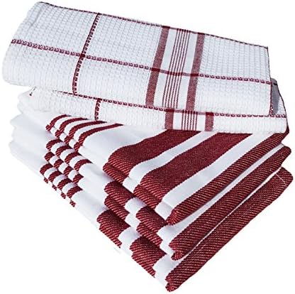 BoldWays Dish Towels, 5 Piece Set, 100% Cotton, Three 16"x24" & Two 12"x18" (Red)