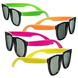 Neon Sunglasses - 80's Style Colorful Party Glasses With Black Plastic Lenses, Party Favors - NJ Novelty (12 Pack)