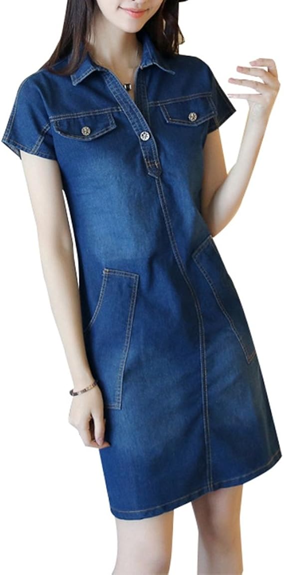 Noisy May Damen Jeanskleid Kurzarm - Oversize Denim Design Mit Hemdkragen