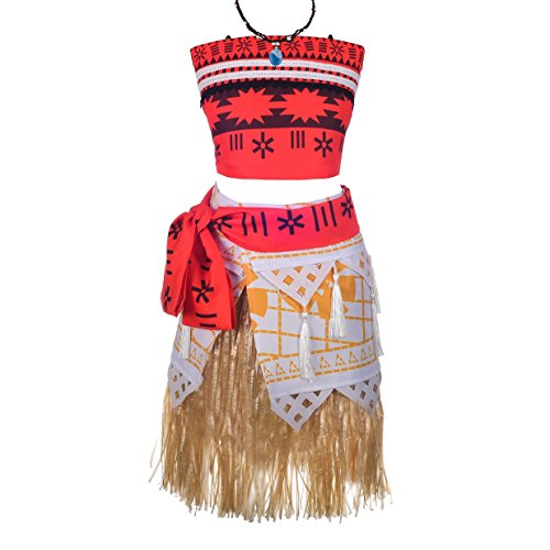 Lito Angels Girls Adventure Moana Costumes Outfit Dress Skirt Set Halloween Dress Up with Necklace Size 4/5