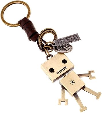 Amazon Co Jp 手作り可動ロボットキーホルダークリエイティブ本革編組ロープバックパックペンダントキーアクセサリー スポーツ アウトドア