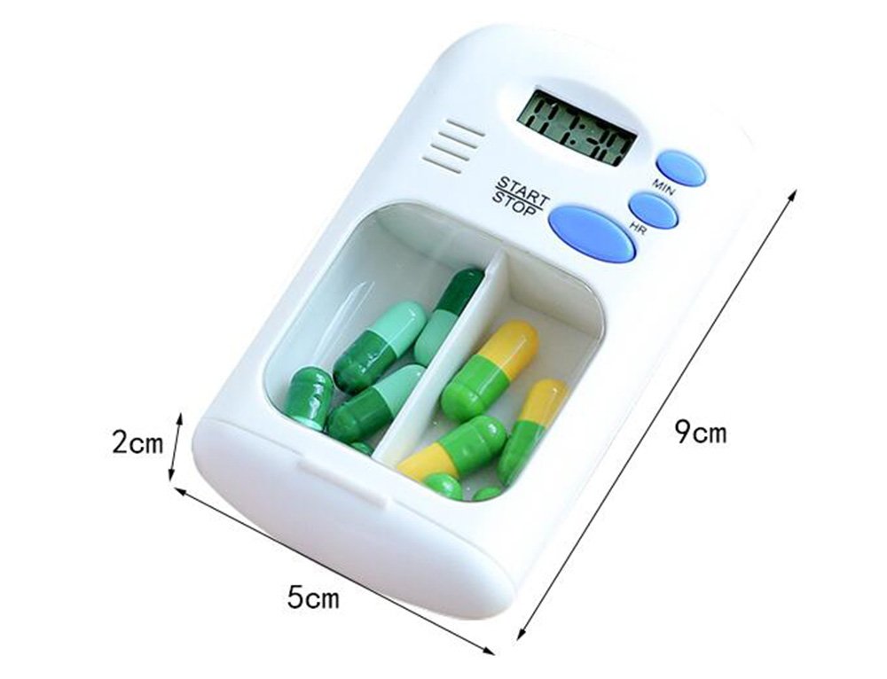 Daily Pill Box Medication Reminder Timer,Portable Travel Pill Organizer Box with Automatic Alarms,Up to 99 Hours Period Alerts for Daily Medication Vitamins Supplements,No Battery Required
