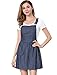 Allegra K Women's Printed Overall Adjustable Straps Suspender Mini Chambray Pinafore Dress Small Dark Blue-Dots