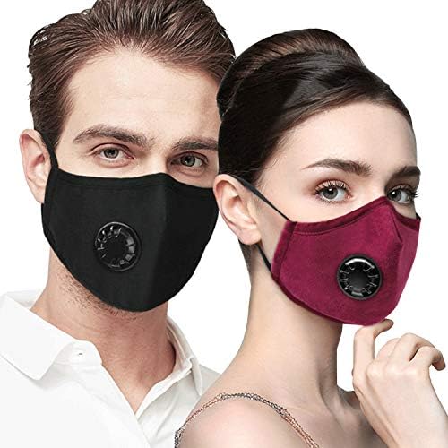ECONIE Dust Protection Mask with Valves for Exhaust Gas and Filter Filtration Cotton Sheet，Filtration of Dust, Pollen Allergy and PM2.5 -Reusable Respirator Comfy-Cotton（Black and Red） (1)…