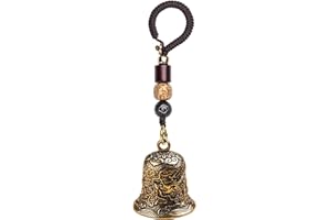 Mansiyuyee Brass Decorative Bells Keychain with Dragon Pattern, Hanging Lucky Bell for Car Keys or Backpack as Good Luck Charms