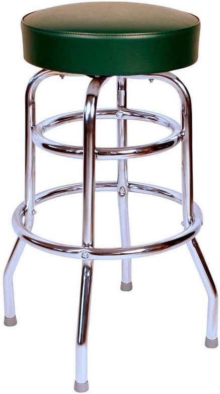 Richardson Seating Double Rung Backless Swivel Bar Stool with Chrome Frame and Seat, Green, 30"