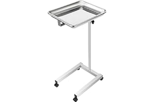 VEVOR Lab Cart, Stainless Steel Mayo Tray Stand 18 x 14 in Trolley Mayo Stand, Adjustable Height 32-51 in Instrument Tray with Removable Tray & 4 Omnidirectional Wheels, Ideal for Home Equipment