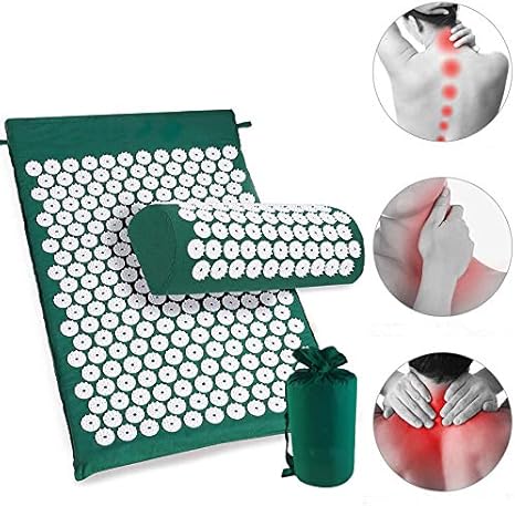 Amazon Co Jp 指圧マットは ストレスの痛みを和らげるマッサージマッサージスパイクヨガマット枕 スパイク鍼パッド ストレスの背中と首の痛みを和らげる グリーン ホーム キッチン