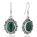925 Oxidized Sterling Silver Malachite Gemstone Oval Rope Edge Vintage Dangle Earrings 1.4
