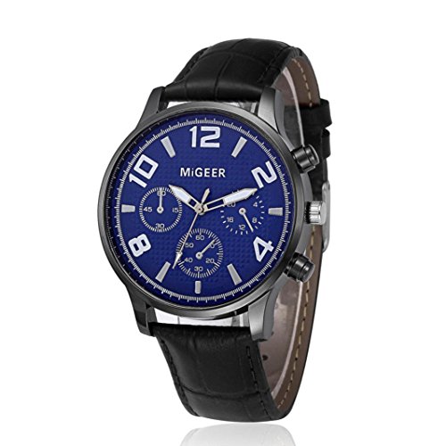 Men's Watches, Hmlai Fashion Retro Design PU Leather Band Analog Alloy Quartz Wrist Watch Chronograph Watch Casual Business Watch (C)