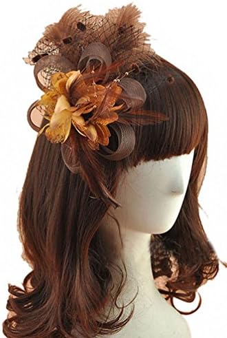 Laurelor Women Flower Mesh Feather Fascinators Hat Cocktail Tea Party Kentucky Derby Hat Headwear Coffee