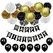YGEOMER 28pcs Black and Gold Paper Pom Poms Paper Lanterns Folding Fan Banner Balloon, for Birthday Party Decoration