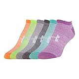 Under Armour Girls Essential No-Show liner socks (6 Pairs), Marl/Assorted Colors, Youth Large