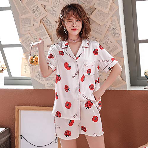 Alalaso Loungewear Womens Nightgown Silk Knit Short Sleeve Sleepwear Floral Shorts PJ Set with Pockets