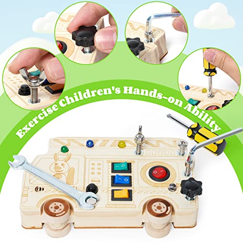 Montessori Wooden Busy Board with Switches & Buttons, Toddler Fidget