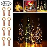 20 LED Wine Bottle Cork Lights Copper Wire String Lights, 8 Pack 2M/7.2FT Battery Operated Wine Bottle Fairy Lights Bottle DIY, Christmas, Wedding Party Décor Warm White (Bottle not Included)