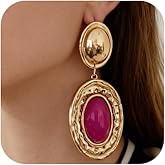 Boho Colorful Chunky Geometric Oval Earrings for Women Vintage Geometric Hammered Pleated Drop Dangle Earrings Trendy Dainty Jewelry for Vacation Party