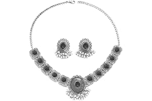 OIDIMS Vintage Austrian Crystal Kundan Necklace Earrings Jewelry Set for Women Bride Indian Traditional Bollywood Statement Choker Punk Pendent Necklace Earring Tassel Dangling for Wedding Party Prom