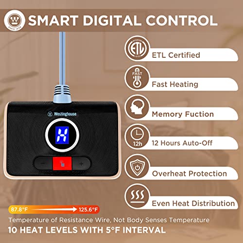 Westinghouse Electric Blanket Twin Heated Blanket Flannel Soft, Machine
