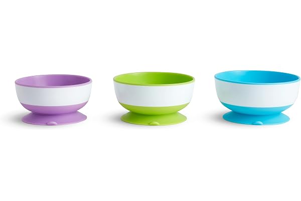 Munchkin Stay Put Suction Bowls for Baby and Toddler, 3 Pack, Blue/Green/Purple