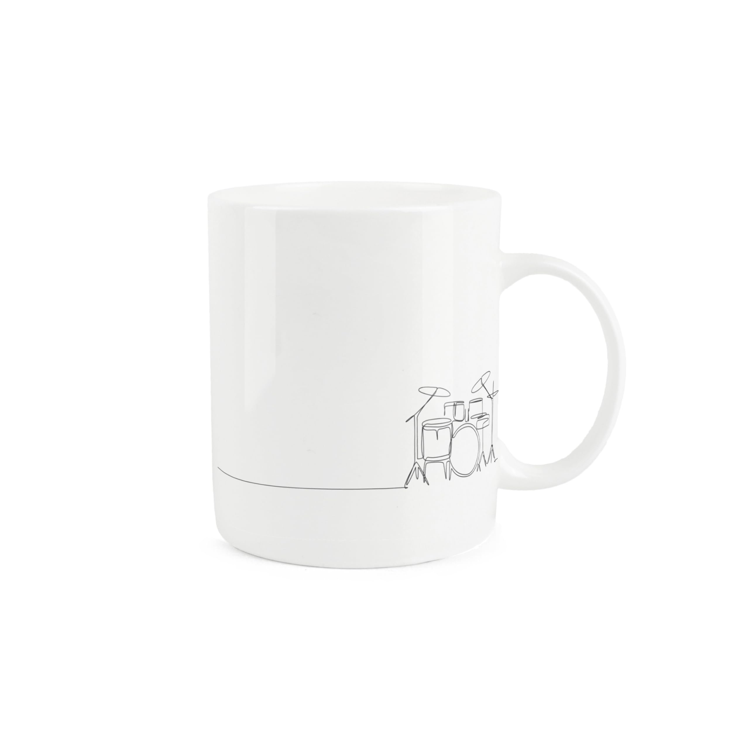 Purely Home Drums Mug - Musical Instrument Line Drawn Mug - Bone China White Coffee Tea Present Gift